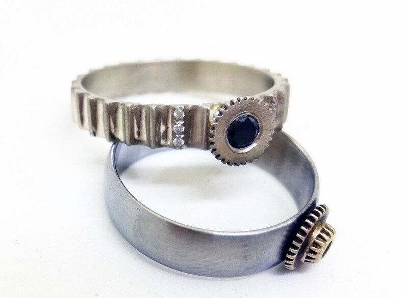 Royal Steampunk-Black Diamond Silver Ring image 5