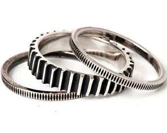 Silver Triple Cog Ring-Three Combined Rings-Multiple Rings-Combination-Industrial Designer-Gal Barash-MJ