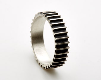 Gear ring-Gearing 2-Mechanic Ring-Urban Steampunk-Alternative Mens Jewelry-Mens Steampunk Silver Gear Ring-Cool Mens Ring-Narrow-Cog Ring-MJ