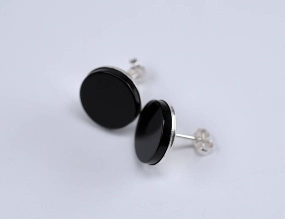 Onyx Stud Earrings-6m-black Silver Earrings-for Women-men-flat -  Israel