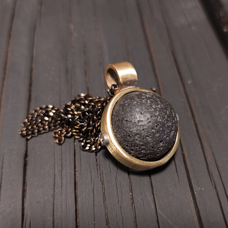 Kinetic Black Lava Ball Bronze fidget necklace-Brass Jewelry image 3