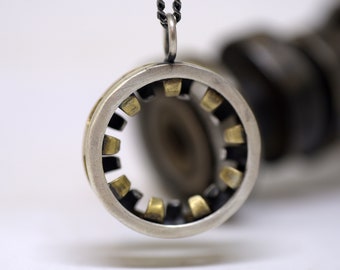 2 Bearing-Two tone Silver & Brass Biker Skater Necklace