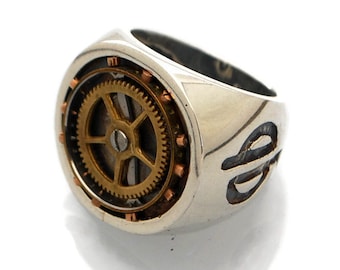 Silver Big Compass- Mens Steampunk Ring-Signet Ring-mens signet-Signet Ring Men-steampunk ring-Mens chunky ring-Steampunk Silver Gear Ring