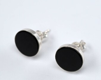 Onyx Stud Earrings-6m-black Silver Earrings-for Women-men-flat -  Israel