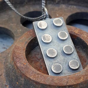 Apocalyptic-Rustic-Silver-2*4-Brick Necklace-Rugged Necklace-Apocalyptic Jewelry-Burning Man-Mens Rough Jewelry-Gal Barash-MJ