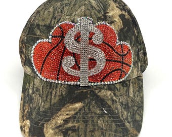 Rhinestone Basketball Heart Camo Trucker Hat | Hand-Blinged