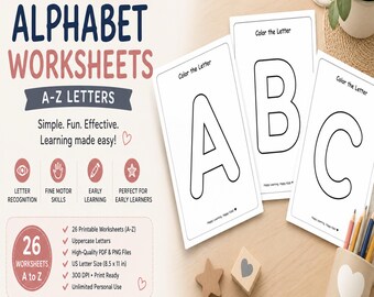 Alphabet Coloring Worksheets A-Z | Letter Recognition Activities | Preschool Pre-K Kindergarten Printable