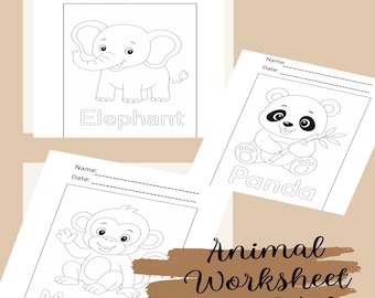 Animal Tracing Worksheets, Preschool Learning Activity, Handwriting Practice, Coloring Pages (Digital Download)