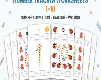 Number Tracing Worksheets 1-10 | Number Formation | Preschool Pre-K Kindergarten