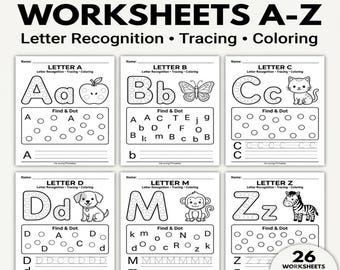 Alphabet Do A Dot Worksheets A-Z, Dot Marker Letter Recognition & Tracing, Preschool Printable PDF