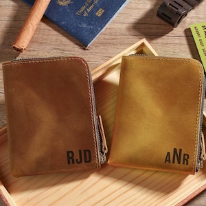 Personalisierte Reißverschluss-Geldbörsen, gravierte Leder Geldbörse Beutel, individuelle klassische Leder Geldbörse, Jubiläumsgeschenke für ihn, Geschenk für Papa