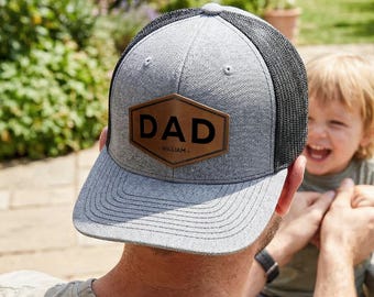 Personalized Dad Trucker Hat, Leather Patch Cap for Dad, New Dad Gift, Gift for Husband, Dad Birthday Gift,Papa Cap, Valentines Gift