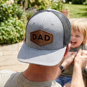 Custom Dad Hat, Personalized Fathers Day Gift, Leather Patch Trucker Cap for Dad, New Dad Gift, Gift for Husband, Dad Birthday Gift,Papa Cap