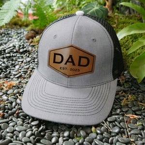 Personalized Dad Trucker Hat, Dad Christmas Gift, Leather Patch Cap for Dad, New Dad Gift, Gift for Husband, Dad Birthday Gift,Papa Cap