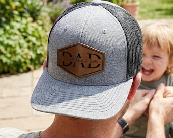 Personalized Dad Trucker Hat, Leather Patch Cap for Dad, New Dad Gift, Gift for Husband, Dad Birthday Gift,Papa Cap, Valentines Gift