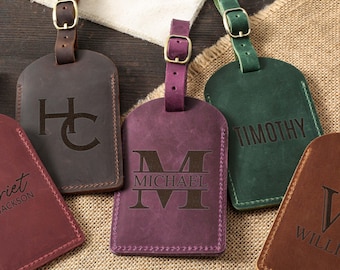 Gepersonaliseerde bagagelabels, aangepast reiscadeau, gegraveerd lederen bagagelabel, bruidsjonkers cadeau, bruiloft gunst bagagelabel, valentijnscadeau