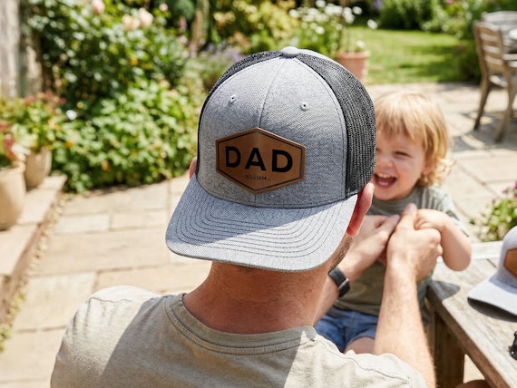 Personalized Dad Trucker Hat, Leather Patch Cap for Dad, New Dad Gift, Gift for Husband, Dad Birthday Gift,Papa Cap, Valentines Gift