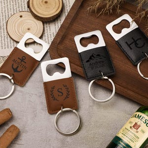 Personalized Groomsmen Bottle Opener, Engraved Leather Bottle Opener Keychain, Custom Groomsmen Gifts, Best Man Gift, Wedding Party Favors