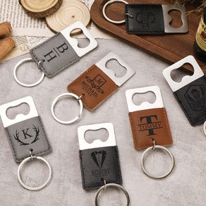 Personalized Bottle Opener Keychain, Customized Groomsmen Gifts, Engraved Leather Keychain Bottle Opener, Best Man Gift, Gift for Him