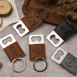 Customized Bottle Opener Keychain, Personalized Groomsmen Gifts, Engraved Leather Keychain Bottle Opener, Wedding Party Favors,Best Man Gift