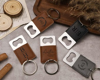 Customized Bottle Opener Keychain, Personalized Groomsmen Gifts, Engraved Leather Keychain Bottle Opener, Wedding Party Favors,Best Man Gift