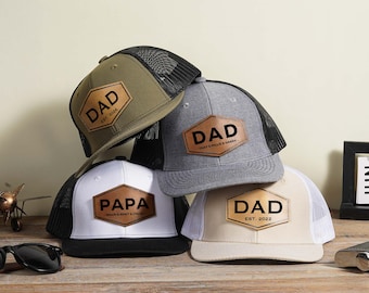 Personalized Dad Hat, Leather Patch Trucker Cap for Dad, Christmas Gifts, New Dad Gift, Gift for Husband, Dad Birthday Gift,Papa Cap
