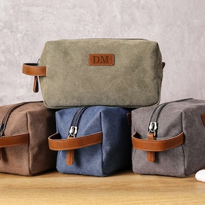 Personliga necessärer för män, necessärer i canvas, anpassat Dopp-kit för män, necessärer i läder med lapp, necessärer för resor, presenter till marskalkarna