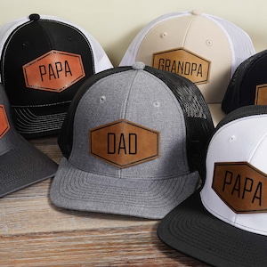 Personalized Dad Hat, Custom Fathers Day Gift, Leather Patch Trucker Cap for Dad, New Dad Gift, Gift for Husband, Dad Birthday Gift,Papa Cap