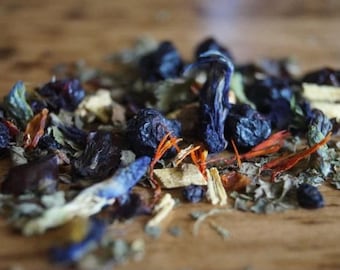 Blaubeer-Schmetterlings-Erbse Kräuter lose Blatt-Tee: Koffeinfrei, Schmetterlings-Erbse, Sommer-Tee, Gourmet-Tee, blauer Tee, lila Tee, Blaubeere Tee