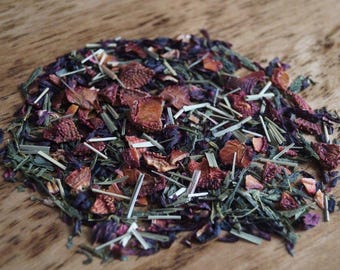 Strawberry Hibiscus Green Loose Leaf Tea- Fruity Tea, Caffeinated, Strawberry, Hibiscus, Gourmet Tea, Herbal Tea, Tart Tea, Green Tea