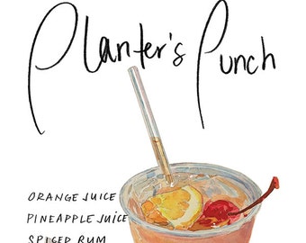 Planter's Punch Cocktail 9x12 Framed watercolor print