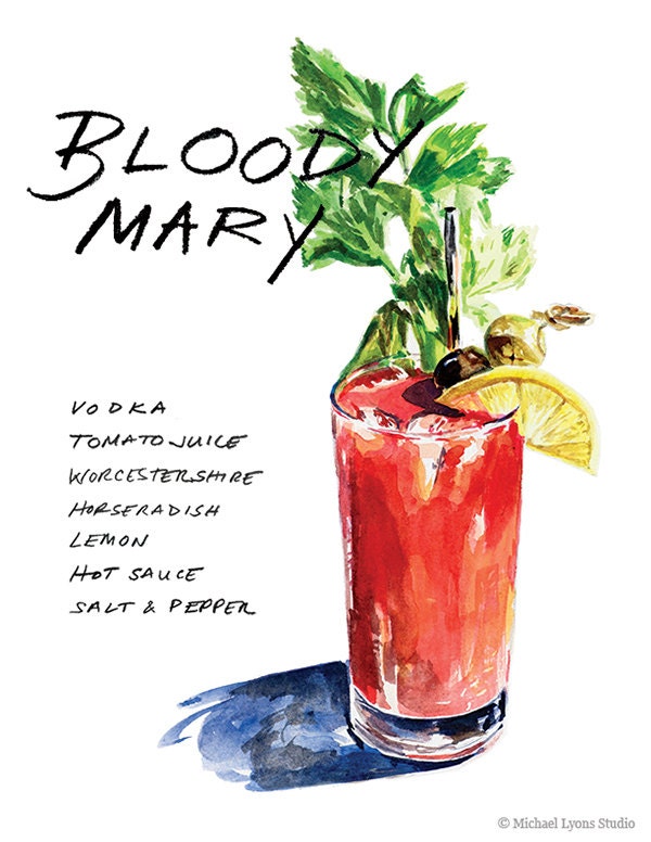 Bloody Mary Cocktail 9x12 Framed Watercolor Print Etsy