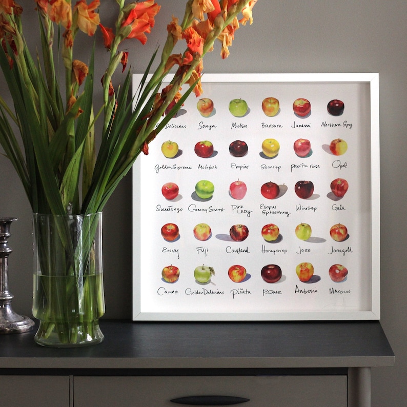 20x20 Apple-a-Day Compilation Watercolor Print Unframed image 1