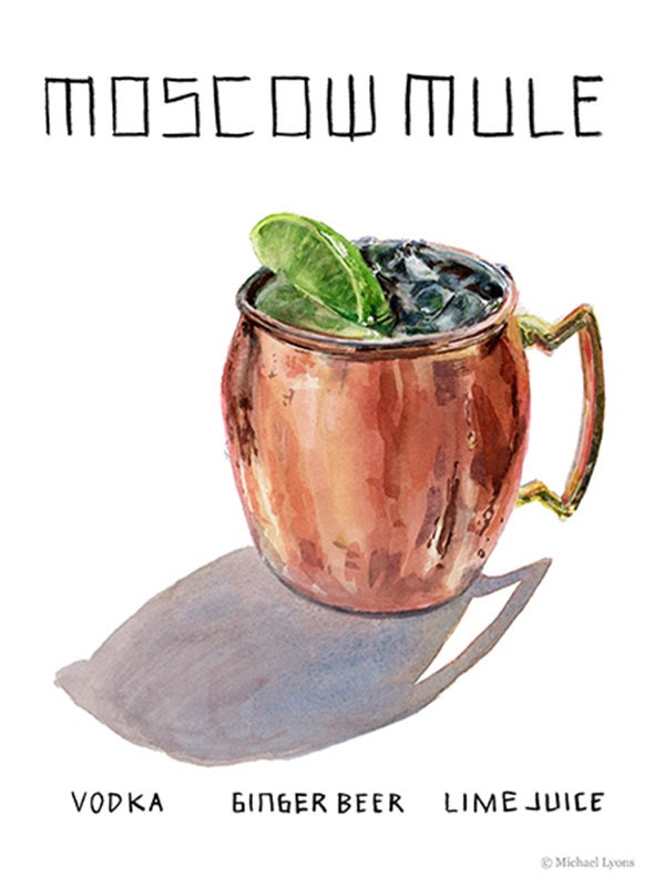 Moscow Mule Cocktail 9x12 Framed Watercolor Print | Etsy