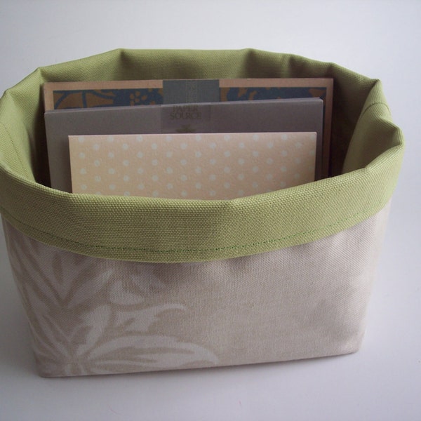 off white and lime medium fabric storage bin / basket