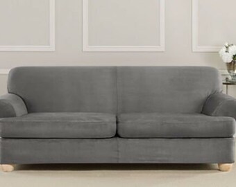 Sure Fit Suede Taupe Individual Cushion Sofa Slipcover 3 cushion style t or box