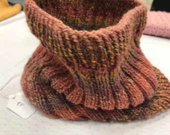 Warm, soft hand-knit cowl/neckwarmer - warm colors
