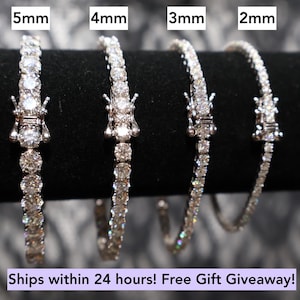 Moissanite Tennis Kettenarmband 2 mm - 5 mm 925 Sterling Silber besteht Diamant Tester