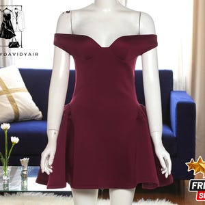 Schulterfreies Minikleid mit V-Ausschnitt | Ausgestellter Rock Cocktail-Outfit | Ärmellose Partykleidung für Frauen | Eleganter Sommer-Abend-Look