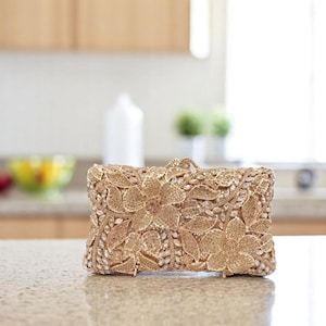 Shiny Rhinestone Floral Clutch | Evening Wedding Bag | Statement Crossbody Handbag | Chain Shoulder Purse | Sparkling Garden Party Accessory