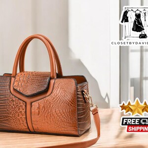 Bolsa com estampa de crocodilo | Bolsa de ombro e carteiro de grande capacidade | Bolsa com alça superior retrô em relevo | Bolsa transversal estilosa para o dia a dia
