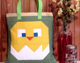 Spring Chick & Egg Tote Bag Sew Fun® Sewing Pattern, PDF download, Pixel Quilt, Book Bag