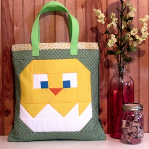 Spring Chick & Egg Tote Bag Sew Fun® Sewing Pattern, PDF download, Pixel Quilt, Book Bag image 1