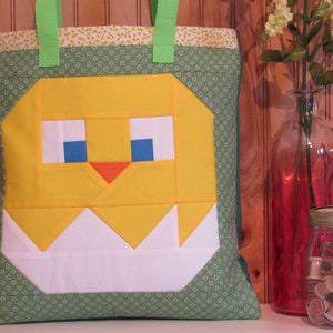 Spring Chick & Egg Tote Bag Sew Fun® Sewing Pattern, PDF download, Pixel Quilt, Book Bag image 2