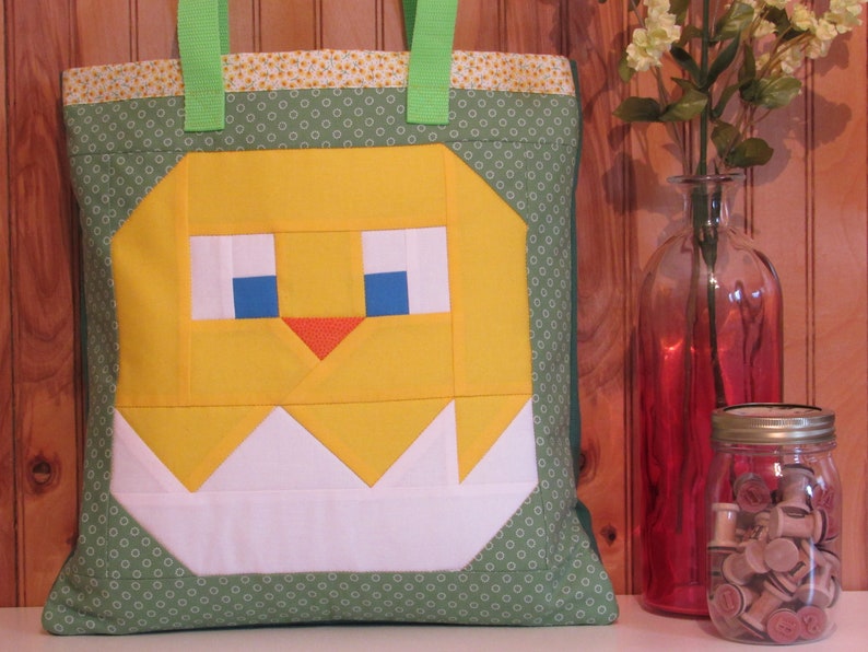 Spring Chick & Egg Tote Bag Sew Fun® Sewing Pattern, PDF download, Pixel Quilt, Book Bag image 2