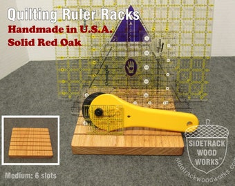 Handmade Red Oak Wooden Quilting Ruler Rack, Medium (6 slots), Wood, Oak... with FREE Stork Scissors