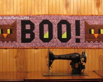 BOO! Owl Table Runner or Wall Hanging Sew Fun® Quilt Pattern, PDF download, Pixel Quilt, Halloween