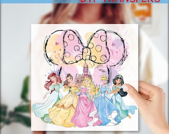 Princess Colorful Castle Transfer, Princess And Castle Heat Transfer, Disneyland Bow To Press, Disney Princess Character DTF Transfer, GF384