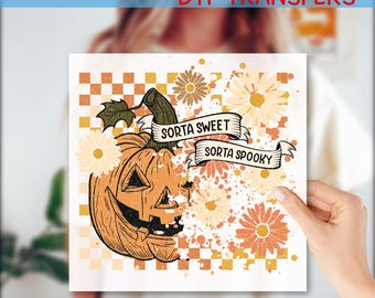 Sorta Sweet Sorta Spooky DTF Transfer, Retro Halloween Pumpkin Fall Floral Heat Transfer, Vintage Halloween Pumpkins Ready to Press, GF623