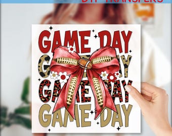 Coquette San Francisco Football Ready To Press, Bow San Francisco 49ers Football DTF,  Game Day Football Iron On DTF Transfers, GF662